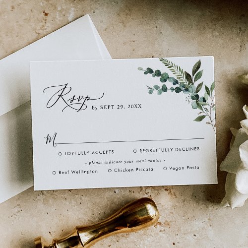 Elegant Rustic Greenery Wedding Meal Options RSVP Card