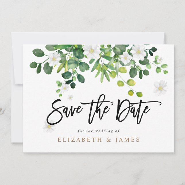 Elegant Rustic Greenery Wedding Save The Date (Front)