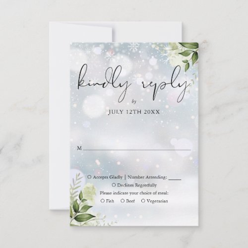 Elegant Rustic Greenery Winter Wedding RSVP Card