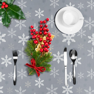 Elegant Rustic Grey Snowflakes pattern Holidays Tablecloth