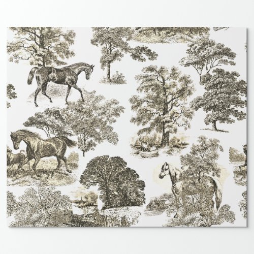 Elegant Rustic Horses Beige Toile Seamless Wrapping Paper