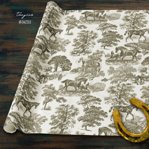 Elegant Rustic Horses Beige Toile Wrapping Paper