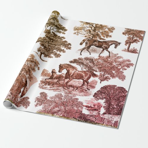 Elegant Rustic Horses Red Brown Toile Wrapping Paper