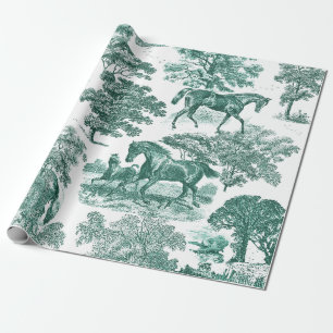 Elegant Rustic Horses Sage Green Toile Wrapping Paper