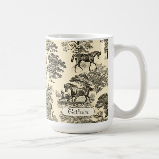 Elegant Rustic Horses Trees Beige Tan Toile  Coffee Mug (Right)