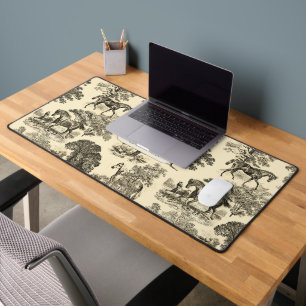 Elegant Rustic Horses Trees Beige Tan Toile Desk Mat
