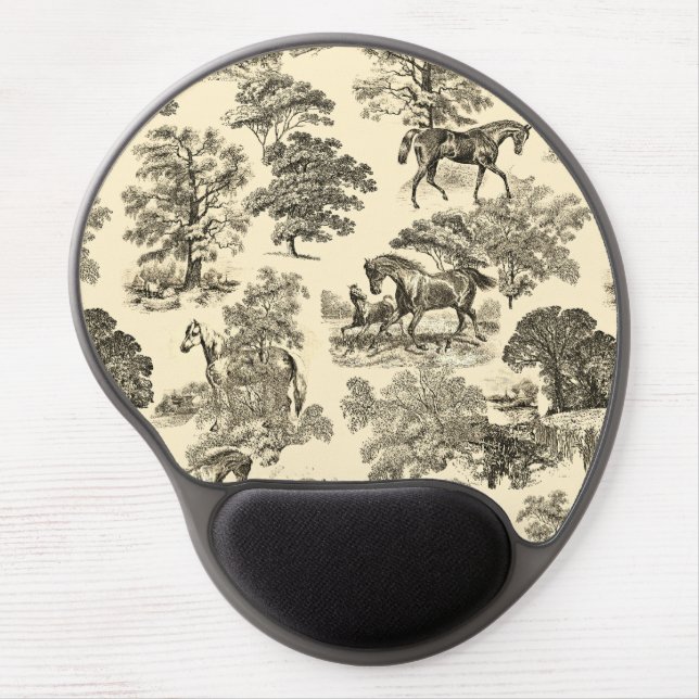 Elegant Rustic Horses Trees Beige Tan Toile  Gel Mouse Pad (Front)
