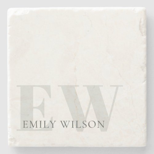 Elegant Rustic Ivory Dusky Grey Green Monogram Stone Coaster Elegant Rustic Ivory Dusky Grey Green Monogram Stone Coaster