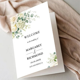 Elegant Rustic Ivory Floral Folded Wedding Program