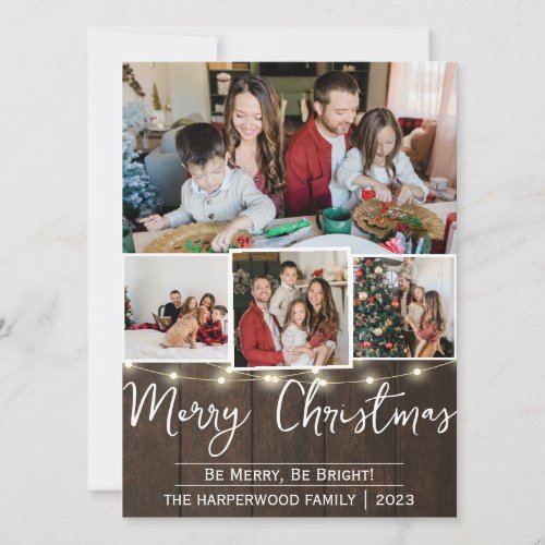 Elegant Rustic joy Christmas Family Photo Collage Holiday Card