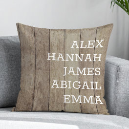 Elegant Rustic Kids Names Personalized Family Throw Pillow
