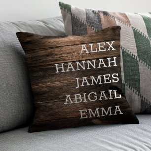 Elegant Rustic Kids Names Personalized Family Throw Pillow