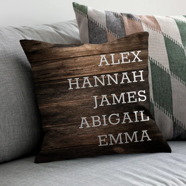 Elegant Rustic Kids Names Personalized Family Throw Pillow Zazzle