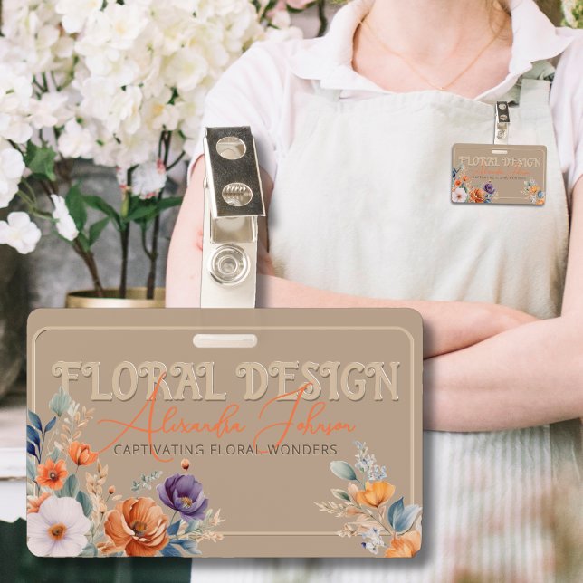 Elegant Rustic Kraft Boho Floral Design Embossed  Badge (Creator Uploaded)
