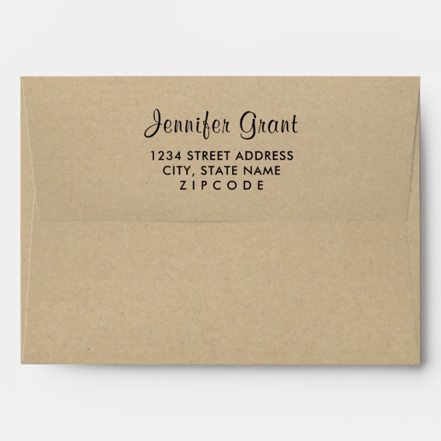 Elegant Rustic Kraft Brown and Black Wedding Envelope (Back (Top Flap))