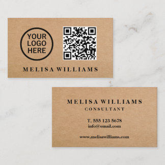 Elegant Rustic Kraft Logo QR code Business Card
