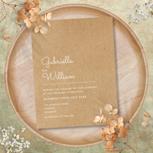 Elegant Rustic Kraft Minimalist Wedding Invitation Postcard