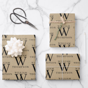 Elegant Rustic Kraft Monogrammed Name Wrapping Paper Sheets