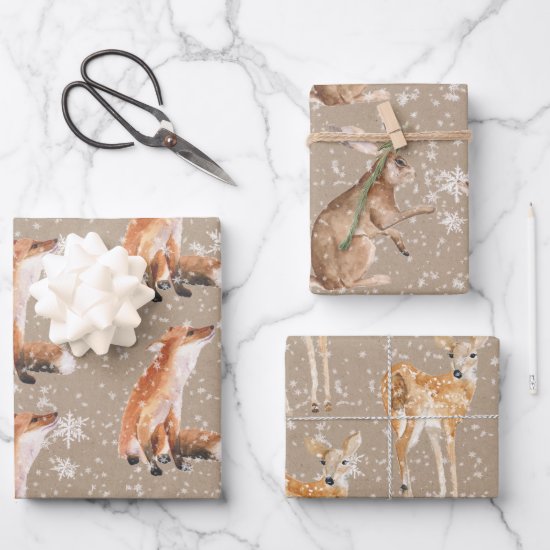 Elegant Rustic Kraft Paper Snowy Winter Animals