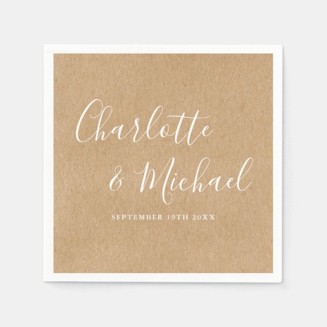 Elegant Rustic Kraft Signature Wedding Napkins (Front)