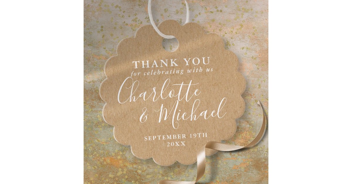 Elegant Rustic Kraft Signature Wedding Thank You Favor Tags | Zazzle