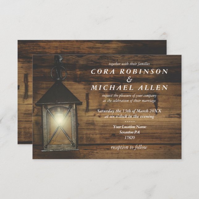 Elegant Rustic Lantern Lights Wedding Card (Front/Back)