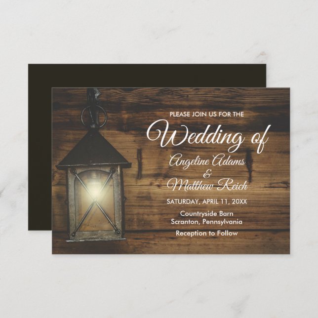 Elegant Rustic Lantern Lights Wedding Card (Front/Back)
