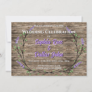 Elegant rustic lavender boho wedding invitation