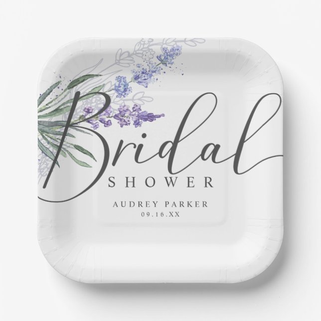 Elegant Rustic Lavender Bridal Shower Paper Plates (Front)