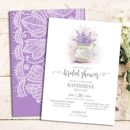 Elegant Rustic Lavender Floral Lace Bridal Shower Invitation