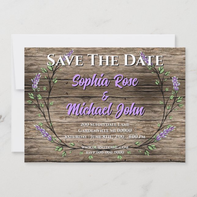Elegant rustic lavender Wedding save the date Invitation (Front)