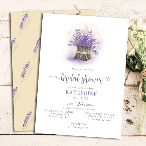 Elegant Rustic Lavender Wheat Floral Bridal Shower Invitation