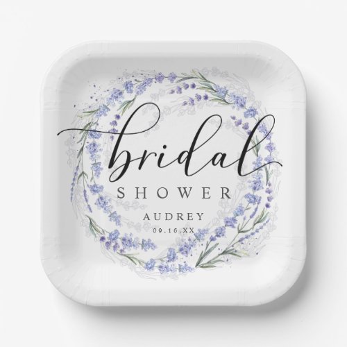 Elegant Rustic Lavender Wreath Bridal Shower Paper Plates