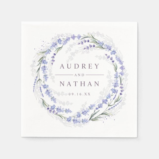 Elegant Rustic Lavender Wreath Wedding Napkins (Front)