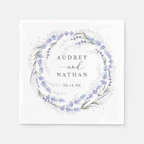 Elegant Rustic Lavender Wreath Wedding Paper Napkins