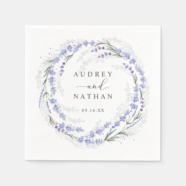 Elegant Rustic Lavender Wreath Wedding Paper Napkins (Front)
