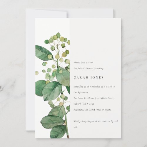 Elegant Rustic Leaf Foliage Greenery Bridal Shower Invitation