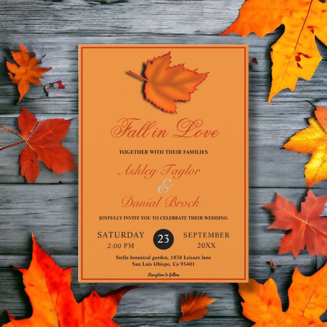 Elegant Rustic Leaves Burnt Orange Fall Wedding Invitation (Creator Uploaded)