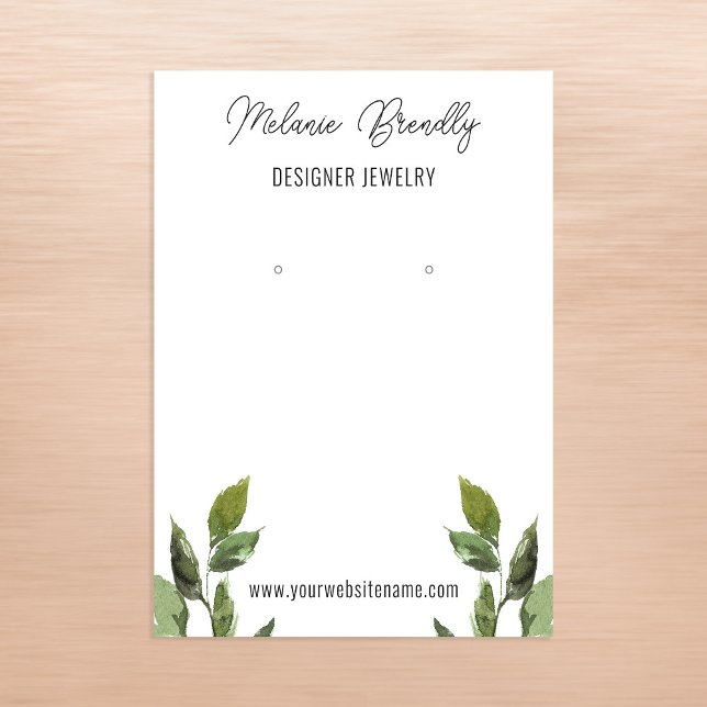 Elegant Rustic Leaves Jewelry Earring Display   Business Card (Stylishly Personalize with Your Custom Name & Optional Text.)