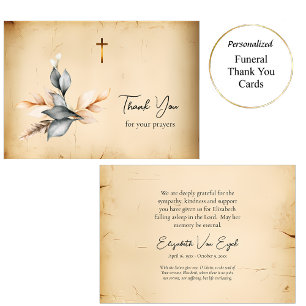 Elegant Rustic Leaves Simple Orthodox Funeral Thank You Card