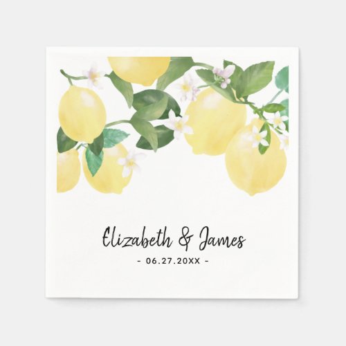 Elegant Rustic Lemon Watercolor Summer Wedding Napkins