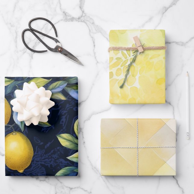 Elegant Rustic Lemon Wrapping Paper Sheets (Front)