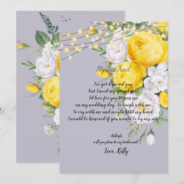 Elegant Rustic lights Ye   will be my bridesmaid   Invitation (Front/Back)