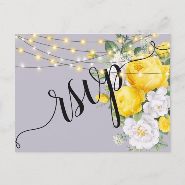 Elegant Rustic lights Yellow Flo RSVP Invitation   (Front)