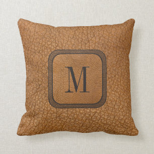 Elegant Rustic Manly Leather Vintage Monogram Throw Pillow