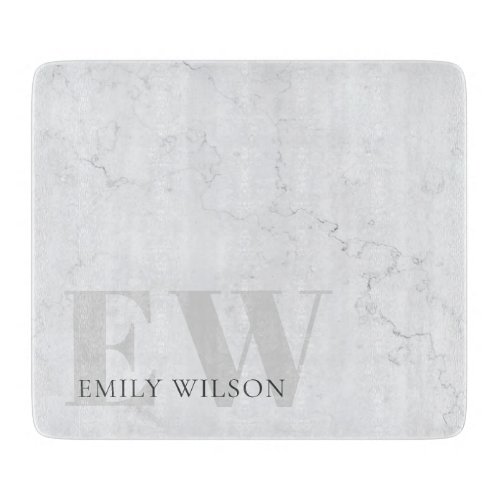 Elegant Rustic Marble Stone Grey Monogram Name Cutting Board
