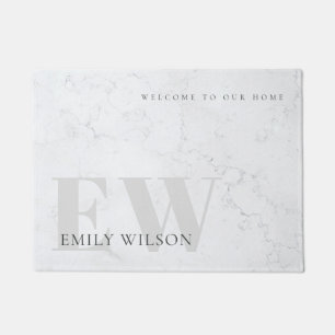 Elegant Rustic Marble Stone Grey Monogram Name Doormat
