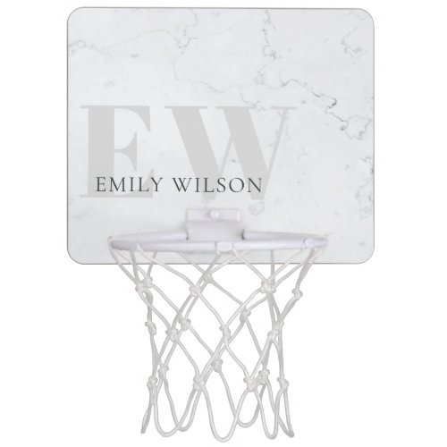 Elegant Rustic Marble Stone Grey Monogram Name Mini Basketball Hoop