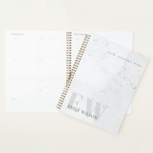 Elegant Rustic Marble Stone Grey Monogram Name Planner