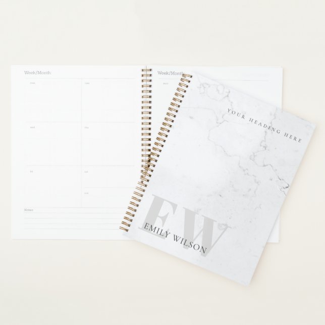 Elegant Rustic Marble Stone Grey Monogram Name Planner (Display)